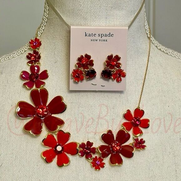 KATE SPADE NECKLACE & EARRINGS SET ENAMEL FLOWERS DAISIES POPPIES REVERSIBLE NWT - Picture 4 of 16